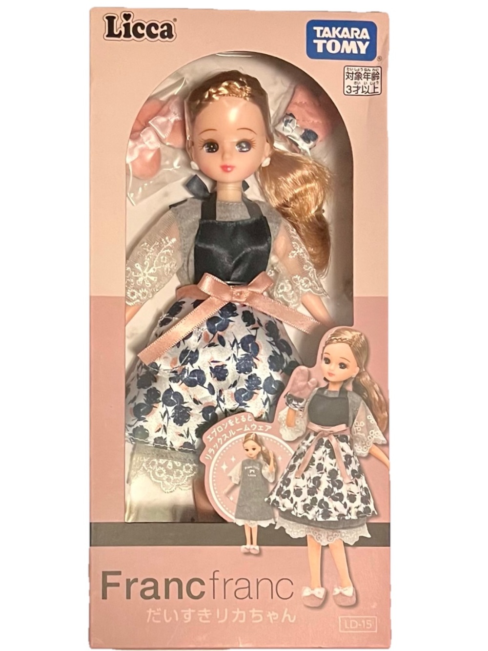 Takara Tomy x Francfranc Licca Doll - Pink, Black, White Floral Dress